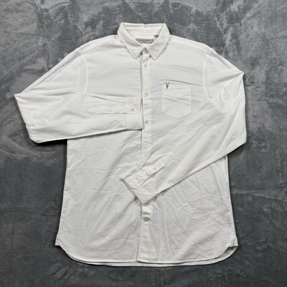 All Saints Newport Long Sleeve Shirt White Men's Size Medium Old Money Preppy*